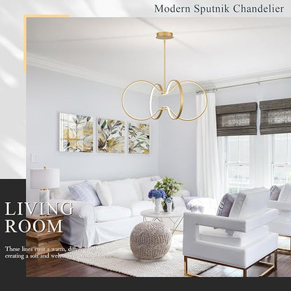 Modern LED Pendant Light Gold Dimmable Circular Chandelier, Kitchen Island Pendant Light Fixture with Remote Control for Dining Room, Kitchen, Entry, Living Room(D31.5 Inch)