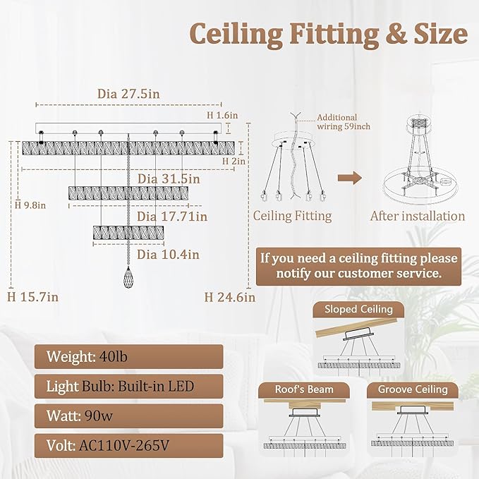 Flashing God Dia 32" Modern Crystal Chandelier Crystal Silver Ceiling Light Fixtures LED Flush Mount Ceiling Light for Living Room Bedrooms Dining Room Dimmable 2700k 4500k 6000k