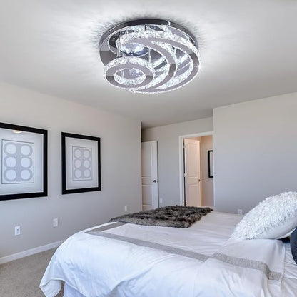 15.7" Crystal Chandelier Modern LED Ceiling Light Moon Shape Crystal Flush Mount Ceiling Lights Fixture for Bedroom Living Room Kitchen Hallway (6500K Cool White)