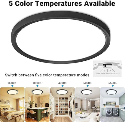 8 Pack LED Flush Mount Ceiling Light,12Inch 24W,3000K/3500K/4000K/5000K/6500K 5 Color Temperatures Ceiling Light Fixture for Kitchen Porch Hallway Bedroom Bathroom and Closet,Black