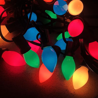 25Ft LED Christmas Lights Multicolor C7 Vintage Christmas Lights with 27 Colored Plastic LED Bulb Light(2 Spare), Old Fashioned Xmas Hanging Light Outdoor for Roof Patio Party Xmas Decor