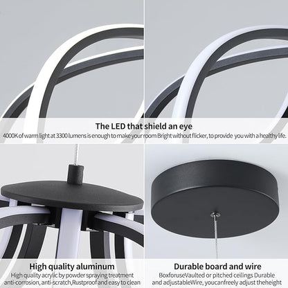 Modern LED Chandelier，Black Adjustable Hanging Chandelier ，Easy to Install, Suitable for Foyer, Dining Room, Living Room, Bedroom