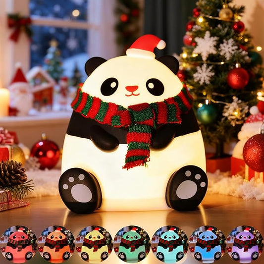 Christmas Silicone Night Light for Kids, 7-Color Cute Panda Night Light, 3-Level Dimmable Bedside Lamp with 30/60min Timer, LED Rechargeable Lamp for Toddler Boys Girls Holiday Christmas Decor (Panda)