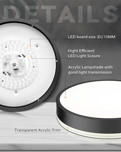 Ken & Ricky Flush Mount Ceiling Light, Dimmable Led Close to Ceiling Light Fixtures for Kitchen Bathroom Bedroom Hallway 5cct (Black, 12 Inch)