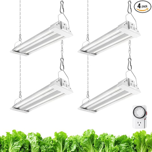 Barrina TX18 1FT LED Grow Light, 72W(4 x 18W, 360W Equivalent), High PPFD, 5000K Full Spectrum, Hanging Grow Light from Seed to Flower with On/Off Switch, Mechanical Timer, Linkable, 4 Packs