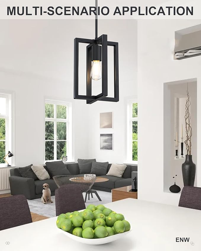 3 Pack 1 Light 7.3" Hanging Farmhouse Indoor Kitchen Island Pendant Light Lantern Cage Black Finish,for Kitchen Island Over Sink Dining Room,Adjustable Length UL Certification