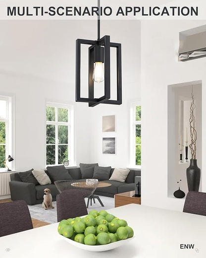 3 Pack 1 Light 7.3" Hanging Farmhouse Indoor Kitchen Island Pendant Light Lantern Cage Black Finish,for Kitchen Island Over Sink Dining Room,Adjustable Length UL Certification