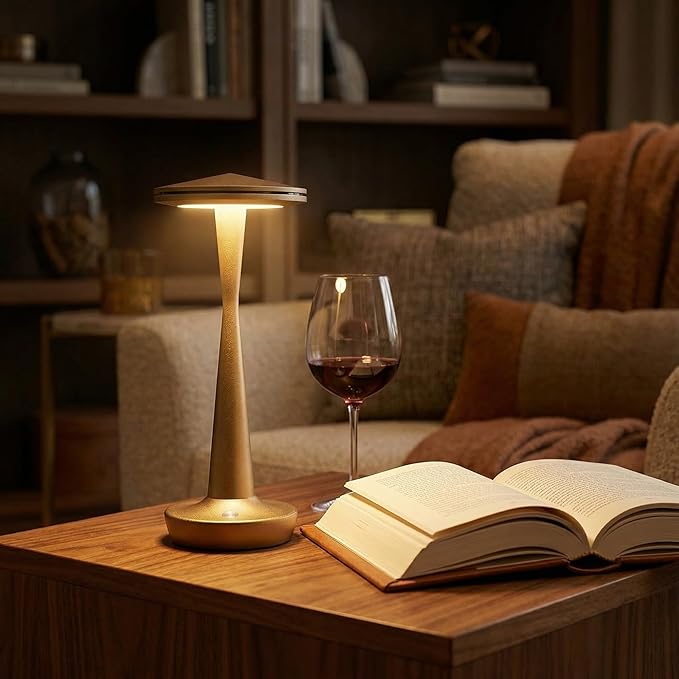 Cordless Rechargeable Table Lamp - 6000mAh Portable LED Battery Operated Table Light - Outdoor Waterproof Dimmable Table Lamps for Restaurant Dining Bedroom Bars Home Patio Outdoor (2 Bronze)