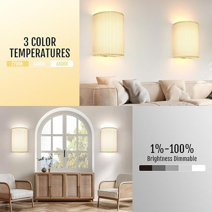 Battery Operated Wall Sconces Set of 2, 5000mAh Rechargeable RGB Wall Lamp with Remote, 3 Colors 10 Levels Brightness Wireless Sconces Wall Decor Set of 2 with Timer for Bedroom Living Room…