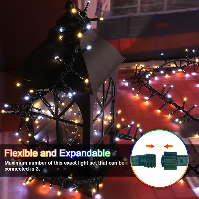 LAMPHOME 500 LED String Lights - Outdoor/Indoor Plug-in Twinkle Fairy Lights, 46ft 500LED, Warm White & White
