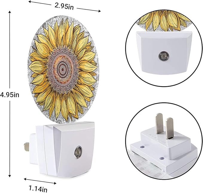 EKOBLA Sunflower Plug-in Night Light, Boho Yellow Floral LED Nightlight with Dusk to Dawn Sensor, Gift for Women, Mom & Grandma