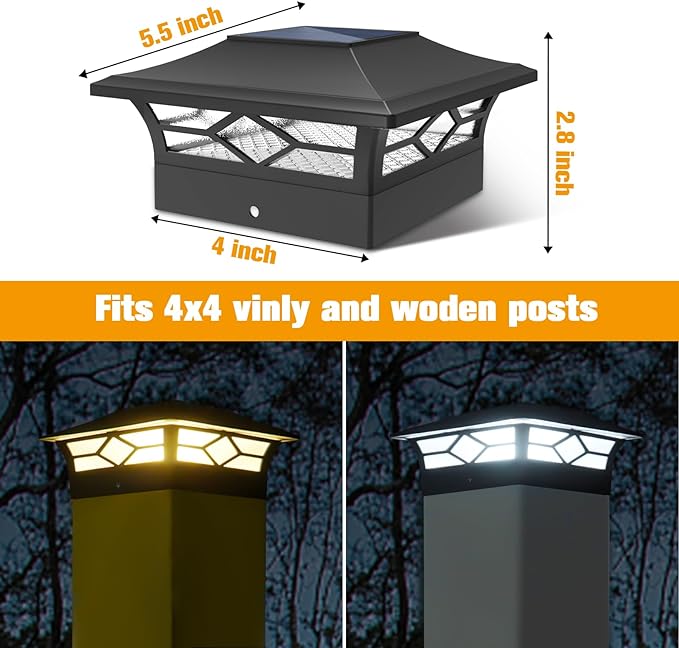 JOFIOS Solar Post Cap Lights Outdoor 6pack, Waterproof Solar Powered Deck Fence Post Lights for 4x4 Wood/Vinyl Posts, Solar Outdoor LED Light with Cool/Warm Lighting Decorate Garden Patio Porch…