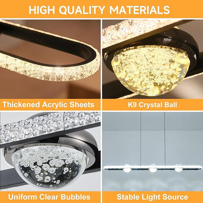 ORANOOR Modern LED Pendant Lights, Dimmable 39in Crystal Globe LED Rectangle Chandelier Lighting, Linear Black Dining Room Hanging Light Fixtures Kitchen Island Pendant Light Over Dining Table, 40W