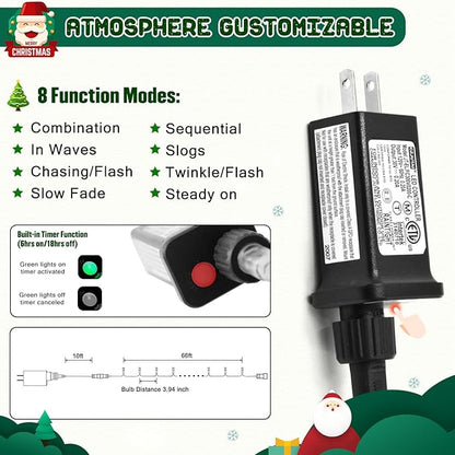 JMEXSUSS 200 LED Christmas Lights Outdoor, 66ft Connectable Green String Lights Plug in, 8 Modes Waterproof Green Lights for St Patrick's Day Outside Indoor Yard Tree Fence Rail Halloween Xmas Decor