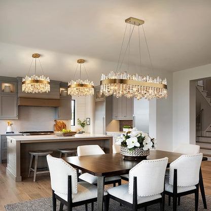 Siljoy 16-Light Rectangular Gold Crystal Chandelier for Dining Room, Modern 2-Tiers K9 Crystal Raindrop Chandelier, Luxury Crystal Pendant Ceiling Light for Living Room Kitchen Island, L35.4''