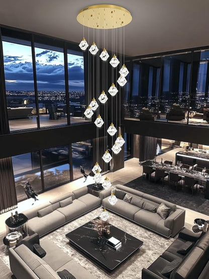 H142in Foyer Chandelier Big Chandeliers for High Ceiling Gold Pendant Light Fixture 26-Lights Crystal Chandelier Lighting Fixture for Living Room Staircase Villa