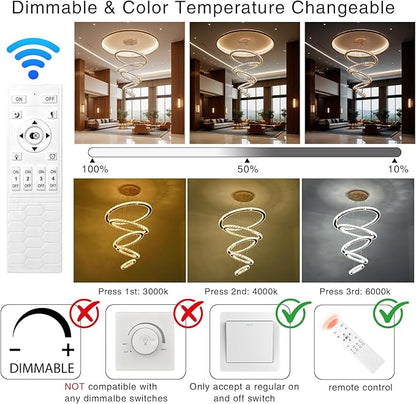 Modern Crystal Chandelier Dimmable 5 Rings LED Gold Chandelier Linear Chandelier Dining Room Light Fixture with Remote for Entryway, Bedroom,Living Room and Foyer