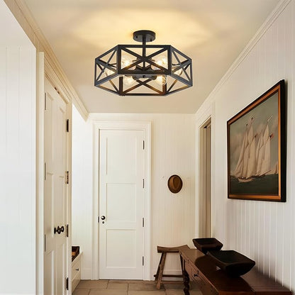 Modern Semi Flush Mount Ceiling Light,19.7" 6-Light Hexagon Flush Mount Ceiling Lights for Dining Room Light Fixture,Farmhouse Black Metal Kitchen Island Lighting Fixtures for Hallway,Bathroom