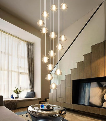 14-Light Modern Chandeliers for Entrance High Ceiling Chandelier Long Lights Fixture LED Ceiling Light Bubble Crystal for Hallway Foyer Stairwell
