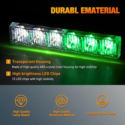 Nilight 12LED Emergency Strobe Traffic Advisor Light Bar 2 in 1 Green White Dash Warning Safety Flashing Lights Front/Rear Windshield Construction Lights for Trucks Cars Plow Police Vehicles