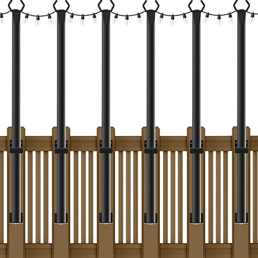 NUERPO 6 Pack String Light Poles,5Ft Metal Poles for Outdoor String Lights,Outdoor Light Poles with Post,Poles/Stand for Outside,Patio,Deck,Backyard,Garden Wedding,Party