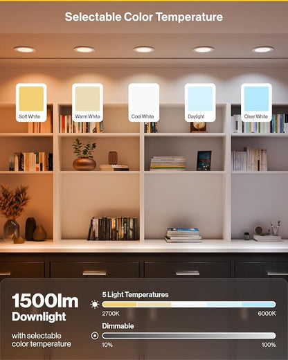 Sunco 24 Pack 6 Inch LED Recessed Light with Night Light, Canless Recessed Lighting, 1500 LM, 15W (150W Equivalent), Selectable CCT 2700K/3000K/4000K/5000K/6000K, Dimmable, with Junction Box