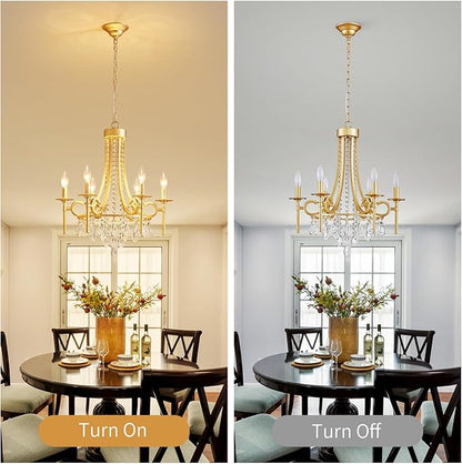 Modern Crystal Chandeliers for Dining Room, 6-Lights Gold Round Chandelier for Entryway, Crystal Chandelier Pendant Ceiling Lighting Fixture for Living Room Bedroom Kitchen Island Foyer Staircase