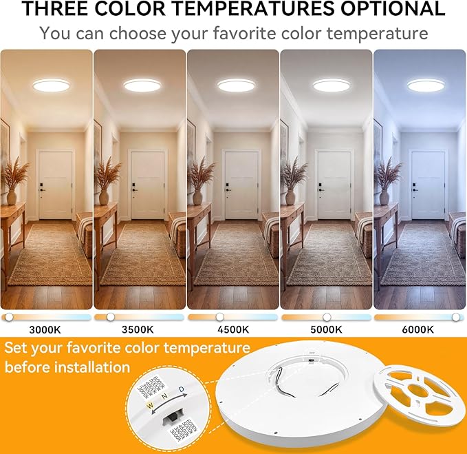 WKONCLDY 5CCT 3000k//3500k/4500k//5000k/6000k Selectable, Dimmable Led Flush Mount Ceiling Light, 20 Inch 5000LM Round Modern Flat Panel,Super Slim for Living Dining Kitchen Bedroom Room