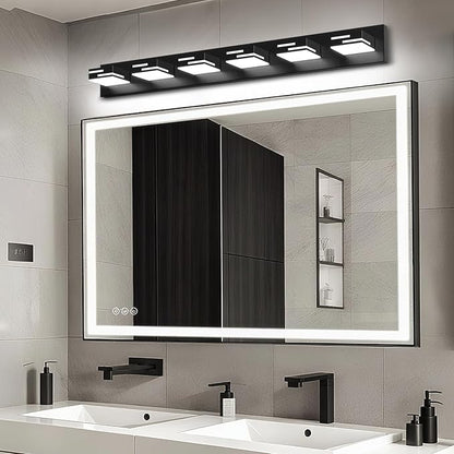 LED Modern Bathroom Vanity Light Fixtures, 6-Light 40-inch Dimmable Matte Black Vanity Lights for Bathroom Lighting Fixtures Over Mirror, with 360° Rotatable Acrylic Heads (Cool White 6000K)