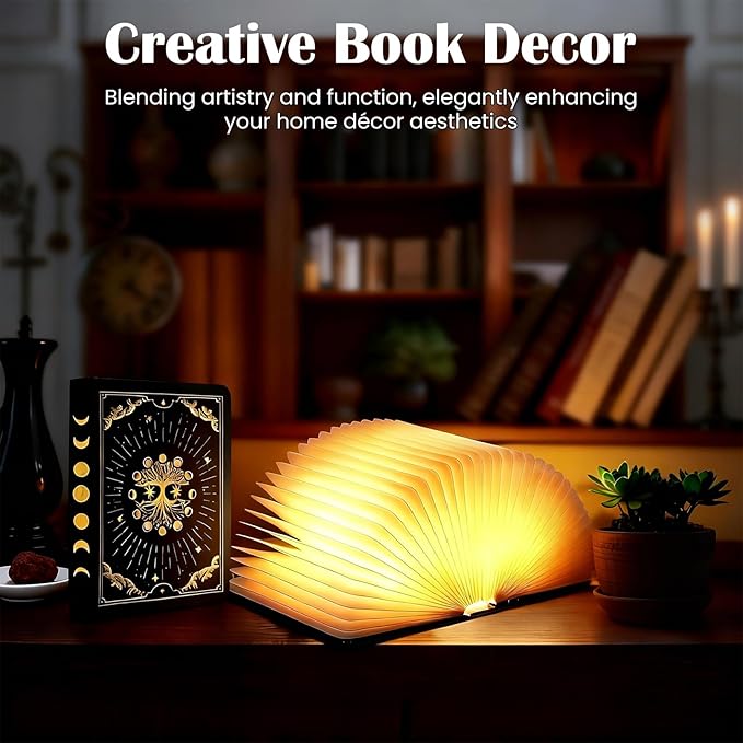 Vergissm 6.5 Inch Book Lamp, Foldable Paper Book Light, Bookshaped Night Light Embossed Cover Design, Rechargeable Folding Paper Lamp, Perfect Books Decor & Book Lovers, Women or Friend Gift Choice