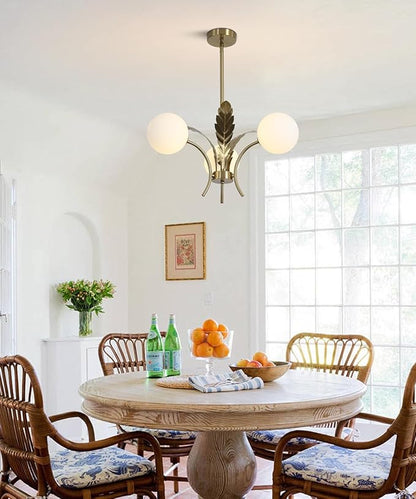 BOKT 3 White Globe Dining Room Light Fixtures Over Table Gold Brass Milk Glass Semi Flush Mount Ceiling Lights Mid Century Modern Sputnik Chandelier for Entryway Farmhouse Kitchen