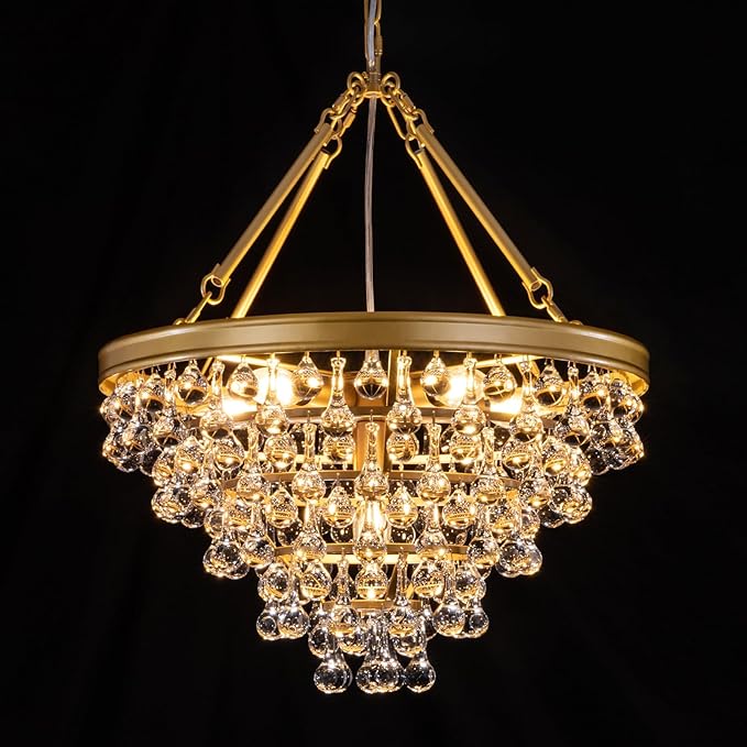Wellmet Modern Crystal Chandeliers, 6 Lights Farmhouse Chandeliers for Dining Room, Gold Ceiling Light Fixture for Foyer, Bedroom, Living Room, Entryway, Kitchen Island, W-20 Inches