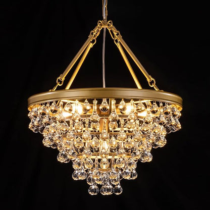 Wellmet Modern Crystal Chandeliers, 6 Lights Farmhouse Chandeliers for Dining Room, Gold Ceiling Light Fixture for Foyer, Bedroom, Living Room, Entryway, Kitchen Island, W-20 Inches
