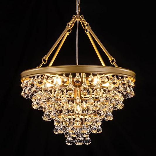 Wellmet Modern Crystal Chandeliers, 6 Lights Farmhouse Chandeliers for Dining Room, Gold Ceiling Light Fixture for Foyer, Bedroom, Living Room, Entryway, Kitchen Island, W-20 Inches