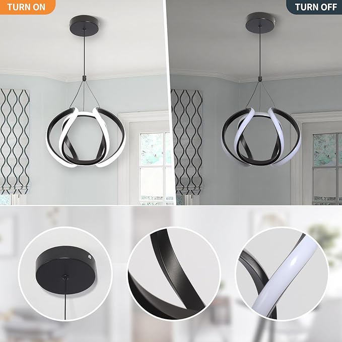 CANEOE Modern Led Pendant Light Fixtures, 5500K Black Pendant Lighting for Kitchen Island, Adjustable Height Hanging Light Fixtures for Dining Room Bedroom Living Room Foyer, 1 Pack
