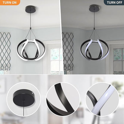 CANEOE Modern Led Pendant Light Fixtures, 5500K Black Pendant Lighting for Kitchen Island, Adjustable Height Hanging Light Fixtures for Dining Room Bedroom Living Room Foyer, 1 Pack