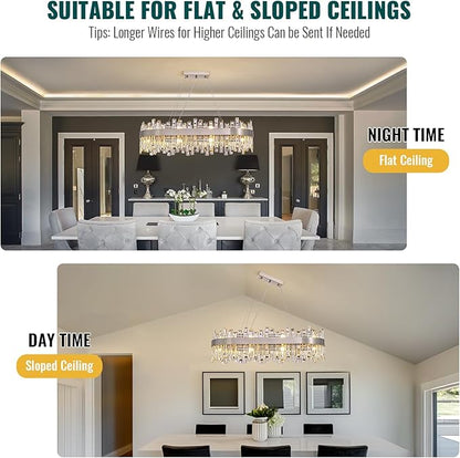 Siljoy Modern Crystal Chandelier, Luxury Rectangular 2-Tiers K9 Crystal Raindrop Chandelier, 16-Light Adjustable Hanging Crystal Ceiling Light for Dining Room Living Room Kitchen L35.4''