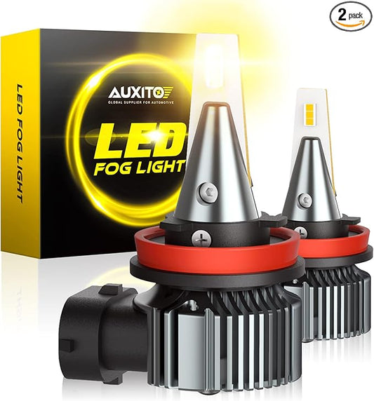 AUXITO H8 H11 H16 LED Fog Light Bulbs, 3000K Amber Yellow, Strong Penetrating Power, Long Lifespan, Plug and Play, Canbus Error Free, Halogen Replacement DRL Bulbs for Rainy Snowy Foggy, 2 Pack