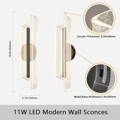 Black Wall Sconce Light Modern Wall Light Fixtures Dimmable LED Wall Lamp for Living Room Hallway Bathroom Bedroom 19.7In