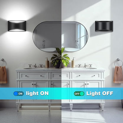 Black Modern LED Wall Sconce,Cool White 6000K Indoor Wall Lights 1 Pack Hardwired Up and Down Wall Mount Light for Bedroom Living Room Bathroom Hallway Entryway Stairwell (with G9 Bulbs)