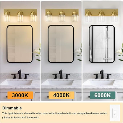 IZORRO Bathroom Vanity Light Fixture, 3-Light 22 Inch Gold Bathroom Light Fixtures Over Mirror, with Clear Glass Shade, Modern Farmhouse Vanity Lights, Rustic Restroom Lighting Fixtures