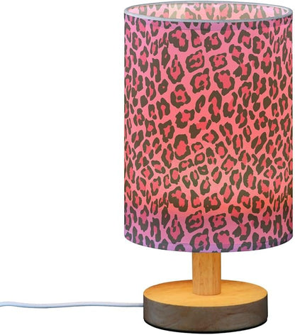 Bedside Table Lamp Pink Leopard Skin Nightstand Lamp with Wood Desk Lamps for Bedroom Living Room Nursery Office Home Decor