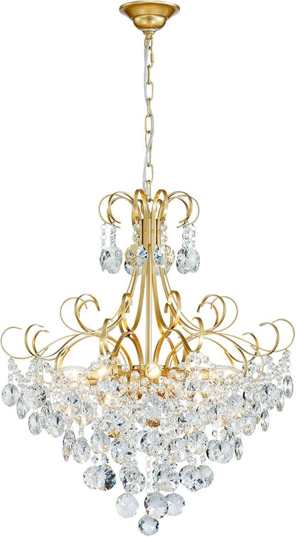 ANJIADENGSHI Crystal Chandelier, Modern K9 Crystal Pendant Light for Dining Room, Vintage Pendant Ceiling Fixture Lamp, 10-Lights Golden Chandelier Lighting for Kitchen Island, Living Room, Bedroom