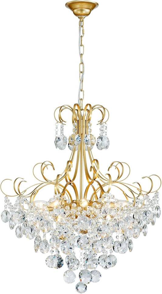 ANJIADENGSHI Crystal Chandelier, Modern K9 Crystal Pendant Light for Dining Room, Vintage Pendant Ceiling Fixture Lamp, 10-Lights Golden Chandelier Lighting for Kitchen Island, Living Room, Bedroom