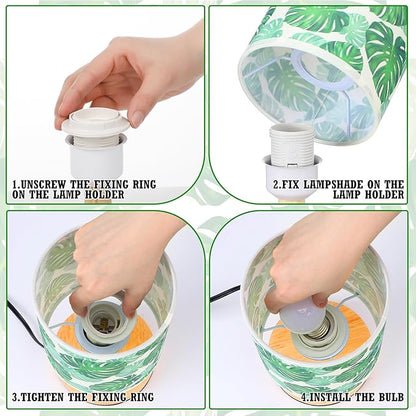 VIHOSE Jungle Animal Table Lamp Bedside Table Lamp Monstera Palm Leaves Vintage Nightstand Light with Linen Fabric Shade Solid Wood Base Decoration for Living Room Bedroom Desk Dorm