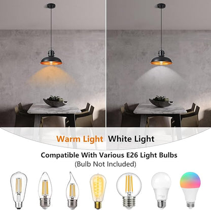 Industrial Pendant Light, 10.5 Inch Farmhouse Small Black and Gold Chandelier, Vintage Hanging Light Fixture with 71'' Height Adjustable Cord for Kitchen Island, Dining Room, Bedroom - 1 Pack