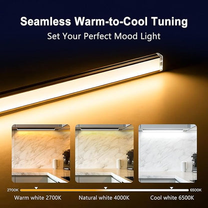 VST Under Cabinet Lighting 6 Pack, Touch Control LED Cabinet Light Bars, Dimmable & Adjustable Color Temperature 2700K-6500K, Ultra Thin Linkable Under Counter Lights for Kitchen, Closet & Display