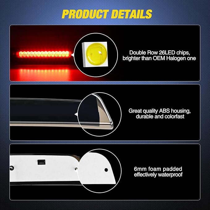 Nilight Third Brake Light Tail High Mount 3rd Stop Cargo Reverse Lights Smoked Lens Compatible with Nissan Titan 2004-2015 Nissan Frontier 2005-2016 Pickup Truck Rear Cab Lamp
