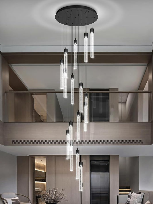 ykolupty H125'' Modern Crystal Chandeliers for Entryway 18-Lights LED Dimmable Chandeliers Lighting Fixture Large Pendant Light for Staircaes Living Room Villa