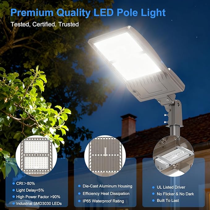 400W LED Parking Lot Light 60000LM UL ETL Listed Commercial Flood Light 400W 320W 240W Adjustable IP65 5000K Street Light Slip Fitter for Stadium Backyard, 100-277V